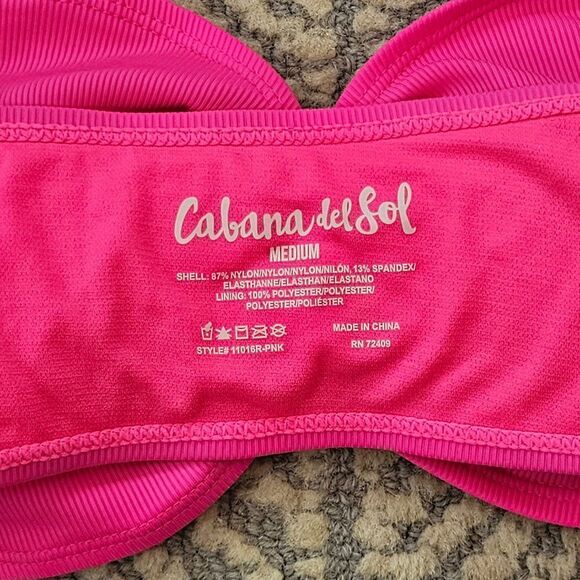 Cabana Del Sol Pink Ring Bandeau Bikini Top For Women's Size Medium - Picture 6 of 8